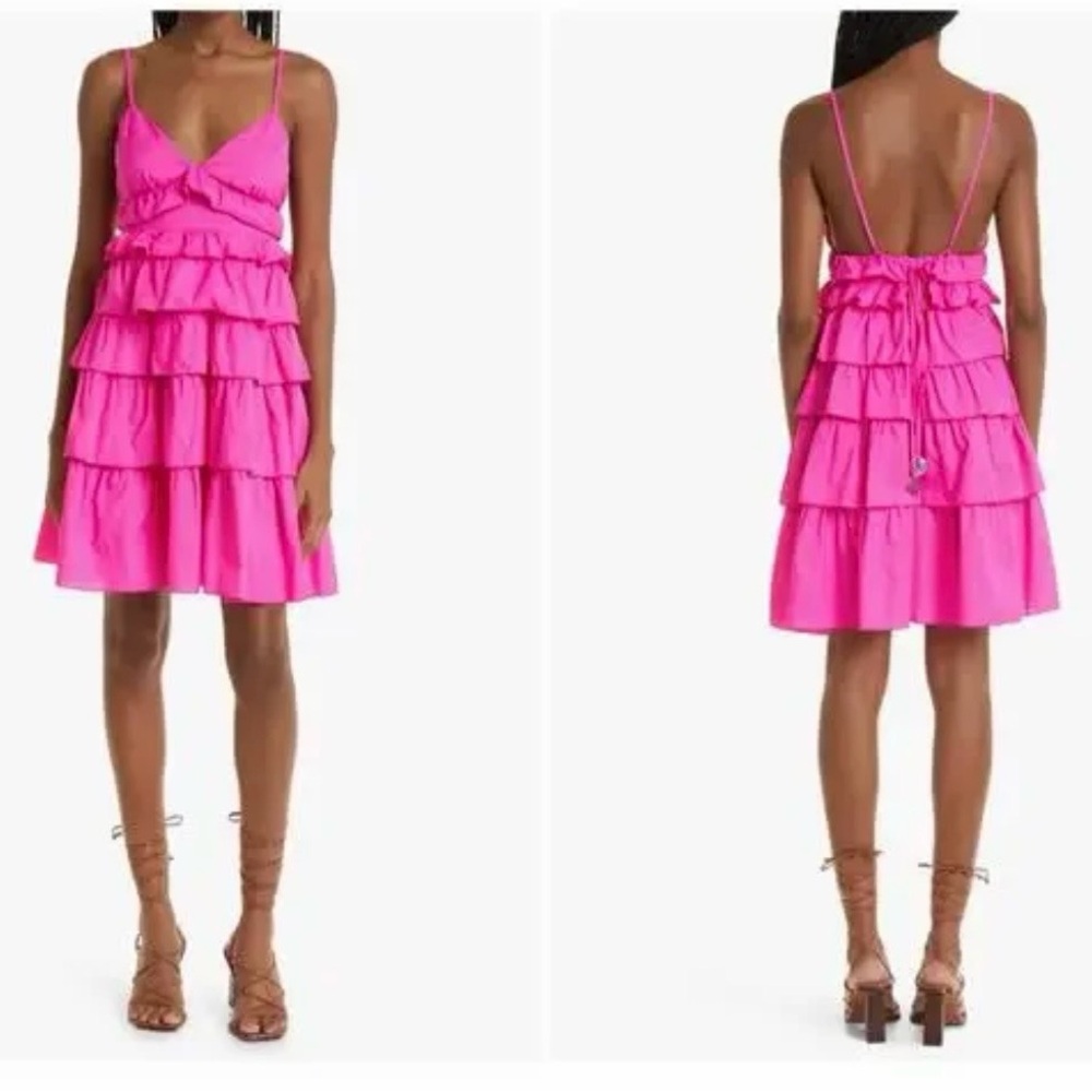 STAUD Rylie Tiered Ruffle Fuchsia Dress HOCO Prom Special Occ Dress Size M